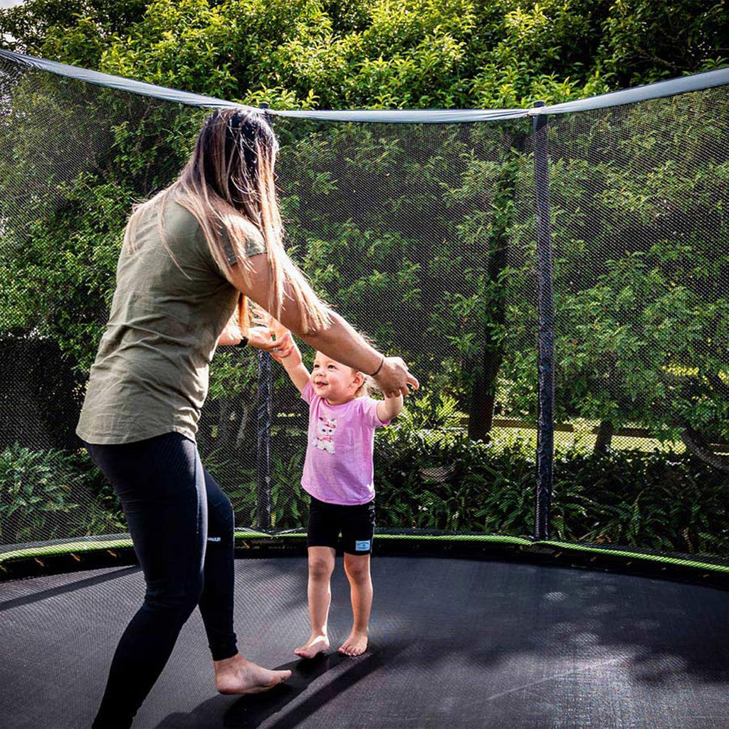 JumpFlex Hero Round Outdoor Backyard Trampoline with Net Safety Enclosure and Ladder - Heavy-Duty Jumping Trampoline Play Equipment for Family