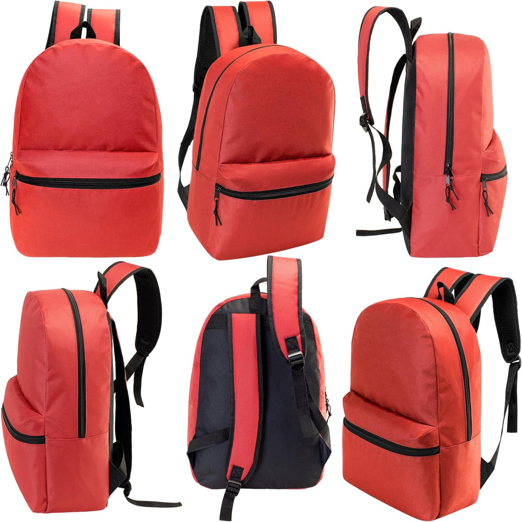 24 Pack 19' Basic Wholesale Backpacks, 12 Assorted Colors - Bookbags in Bulk for Elementary, Middle, and High School Students