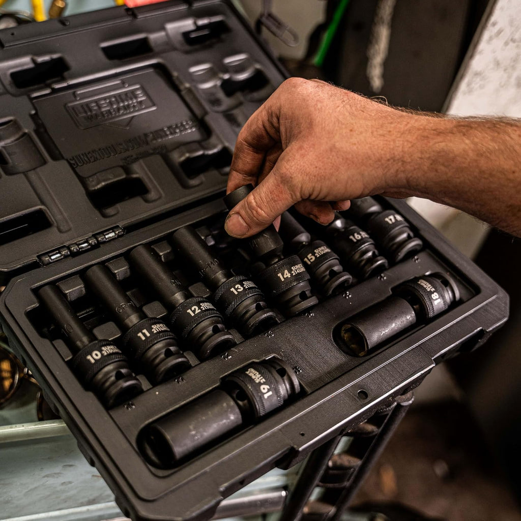 Sunex 2658 10Piece 1/2' Drive Deep Universal Standard Metric Impact Socket Set