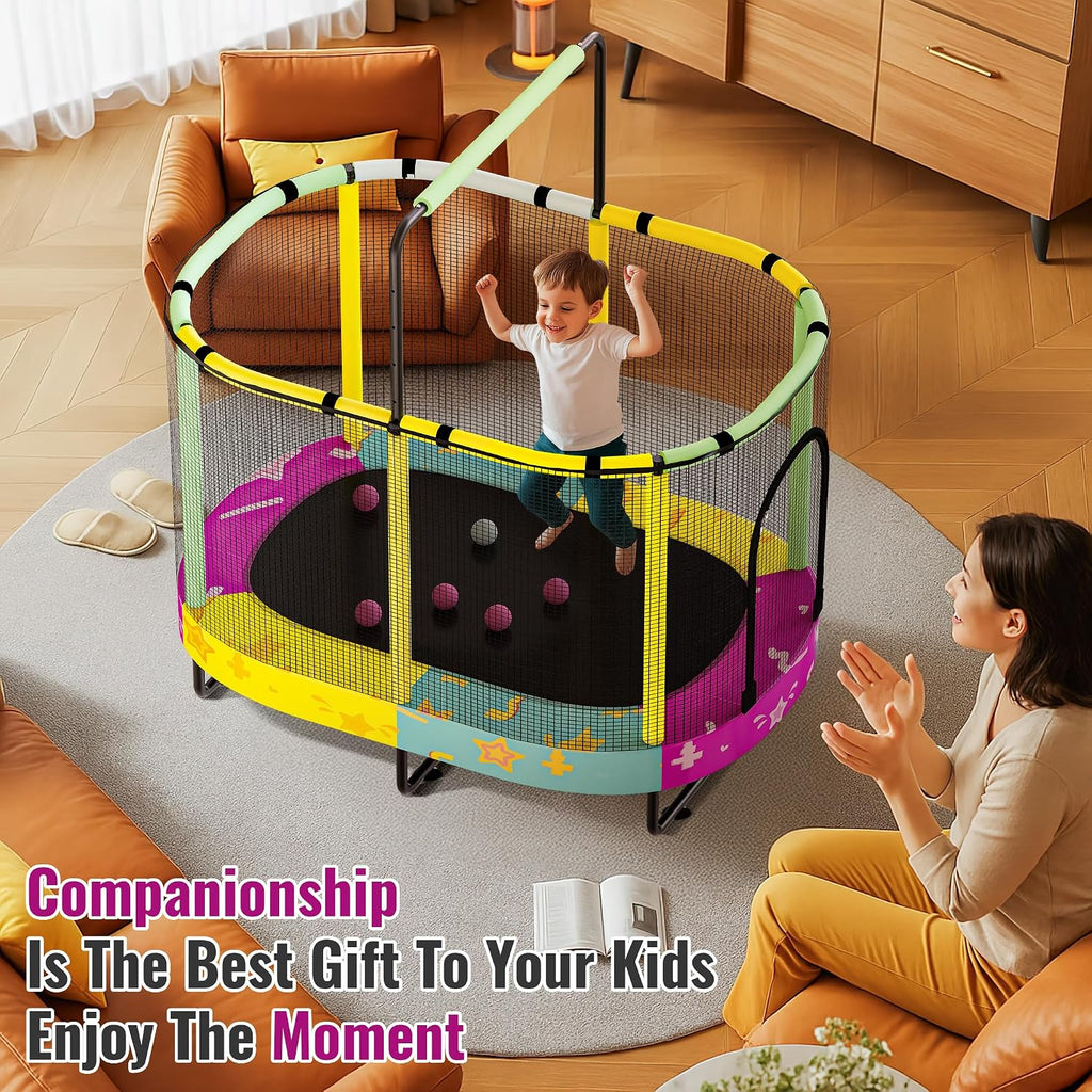 Lamerge Kids Trampoline, Indoor Trampoline Approved by ASTM, Safety Enclosure Net and Adjustable Handrail, 1-8 Children, 500lbs Capacity, 7-in-1, 60'