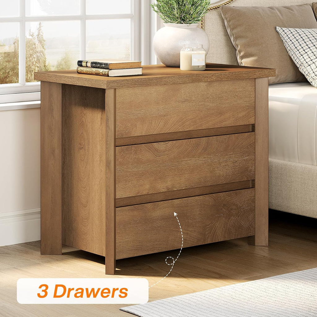 Tribesigns Oversized 3 Drawers Nightstand, Large Rustic Wood Night Stands with Storage for Bedroom and Small Spaces, Easy Assembly, Rustic Brown (1PCS)