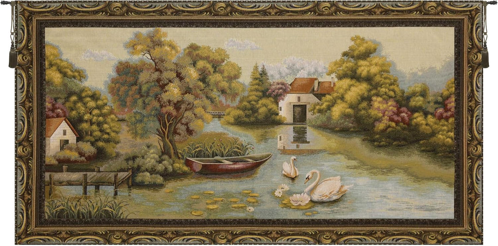 Charlotte Home Furnishings Inc Tapestry Wall Hanging, 27 x 51 Inch Country Lake Wall Art, Jacquard Woven Boho Tapestry, Cotton Wall Tapestry for Bedroom, Living Room & Home Decor, European Soft Cotton Fabric