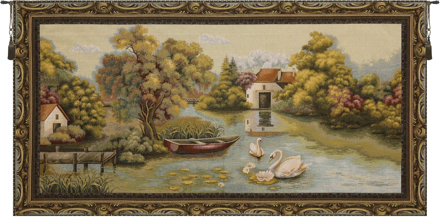 Charlotte Home Furnishings Inc Tapestry Wall Hanging, 27 x 51 Inch Country Lake Wall Art, Jacquard Woven Boho Tapestry, Cotton Wall Tapestry for Bedroom, Living Room & Home Decor, European Soft Cotton Fabric