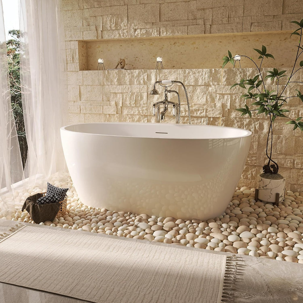 59' Acrylic Freestanding Tub, Soaking Tub, Bathtub for SPA, Integrated Overflow and Drain, cUPC Certified, Lustre White