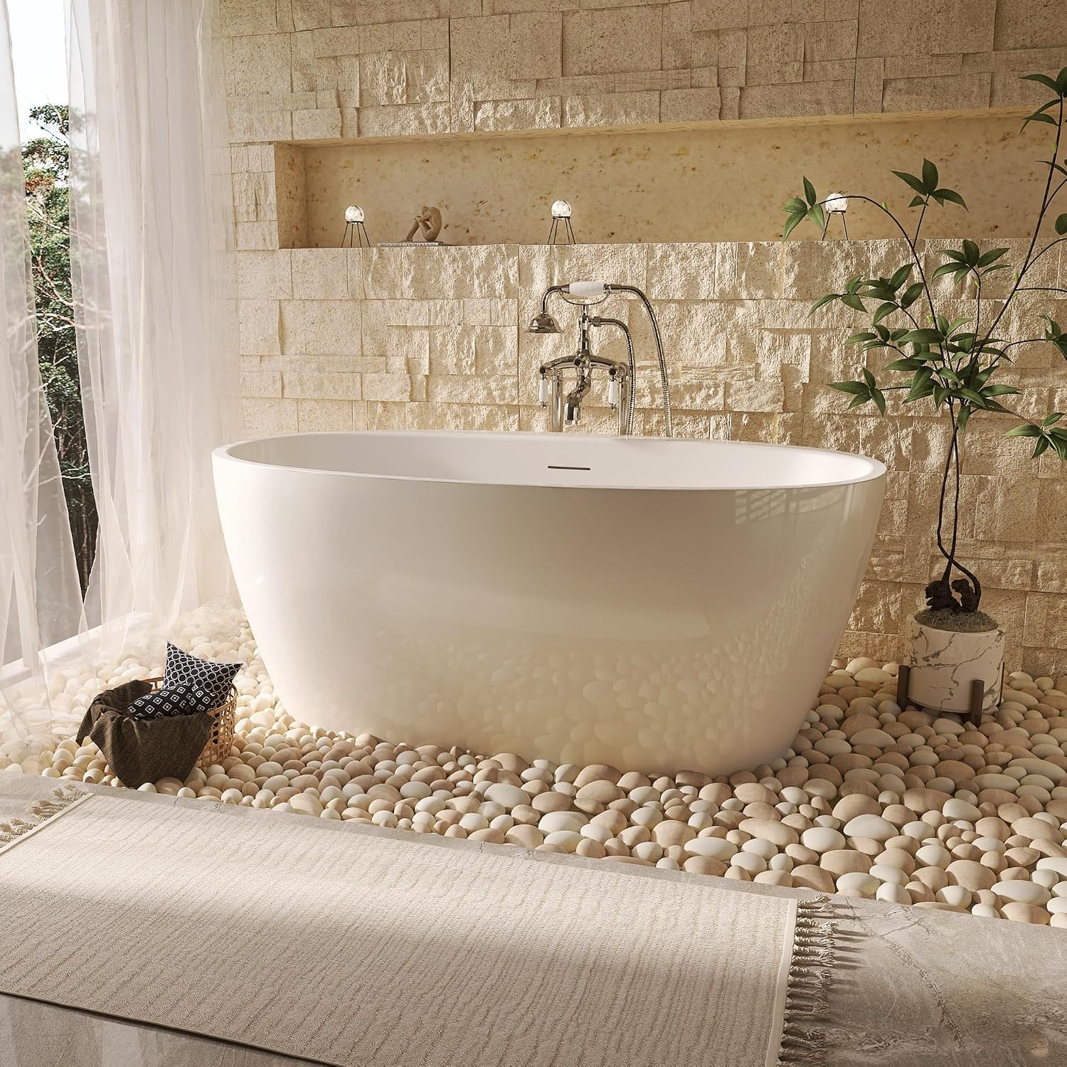 59' Acrylic Freestanding Tub, Soaking Tub, Bathtub for SPA, Integrated Overflow and Drain, cUPC Certified, Lustre White