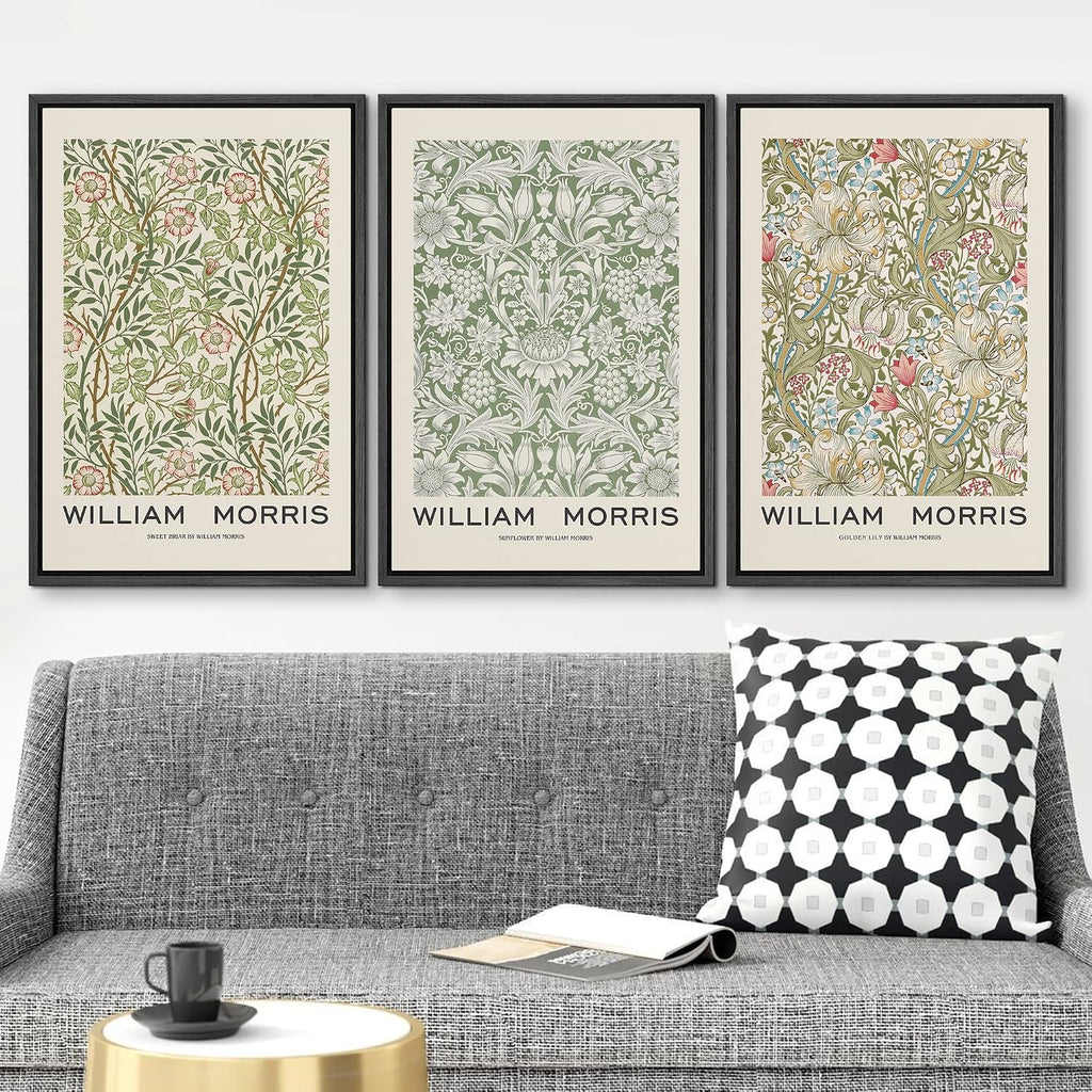 wall26 Framed Canvas Print Wall Art Set William Morris Flower Pattern Tapestries Nature Floral Illustrations Fine Art Decorative Botanical Rustic for Living Room, Bedroom, Office - 24'x36'x3 Black