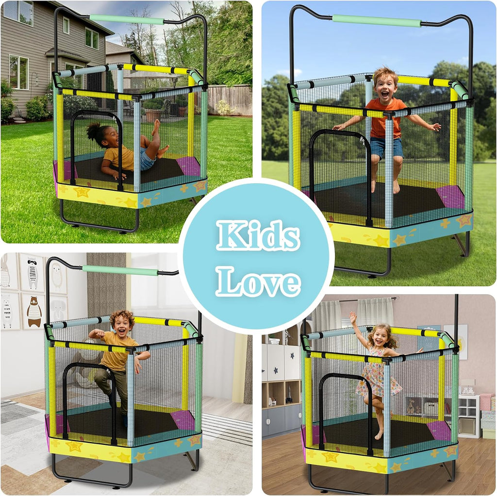 Lamerge Kids Trampoline, Indoor Trampoline Approved by ASTM, Safety Enclosure Net and Adjustable Handrail, 1-8 Children, 500lbs Capacity, 7-in-1, 60'