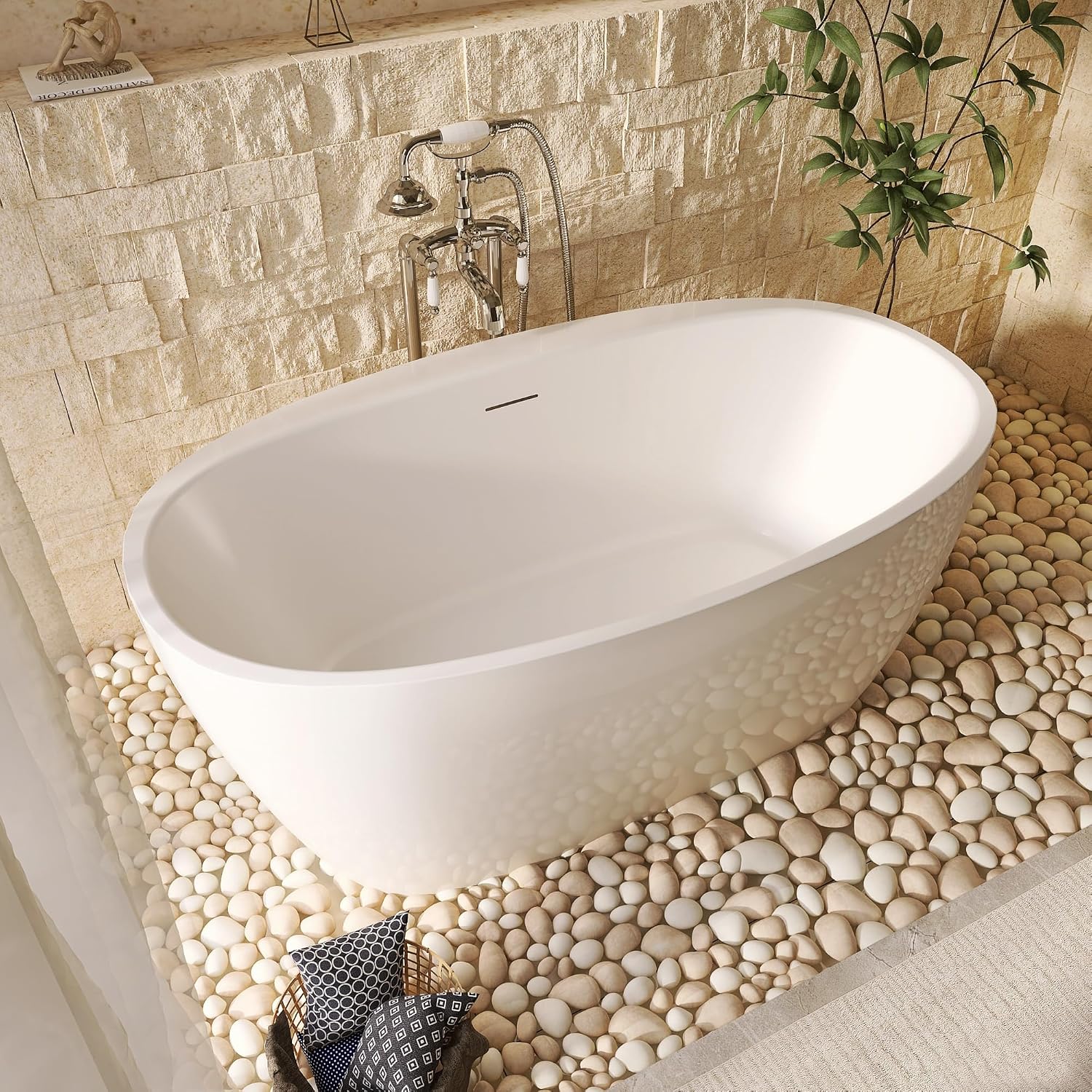 59' Acrylic Freestanding Tub, Soaking Tub, Bathtub for SPA, Integrated Overflow and Drain, cUPC Certified, Lustre White