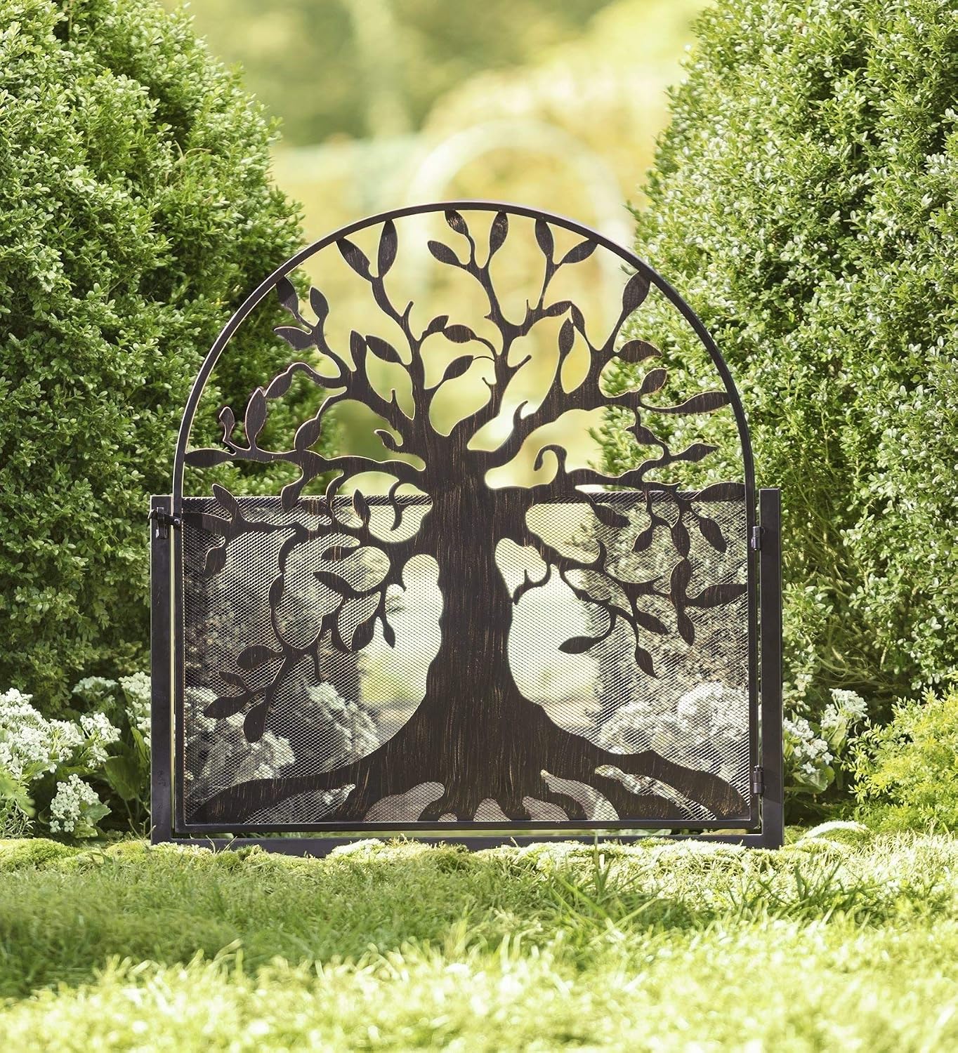 Plow & Hearth Arched Tree of Life Garden Gate | Laser-Cut Design | Metal | Black/Bronze Finish | Versatile | 36' W x 1¼'D x 36' H | Latch Closure
