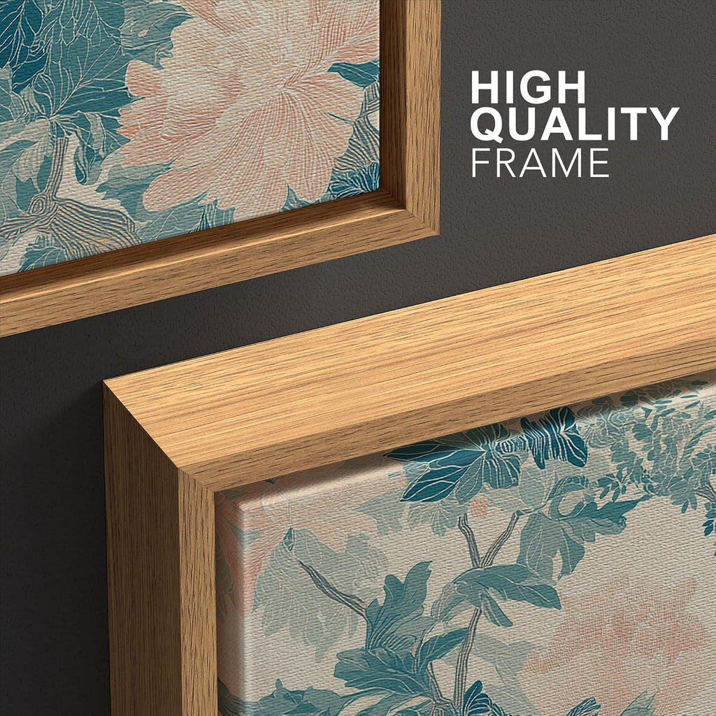 wall26 Framed Print Wall Art Set Elegant Blue Bird and Peony Floral Pattern Decorative Minimal Relax/Zen for Living Room, Bedroom, Office - 16'x24'x3 NATURAL