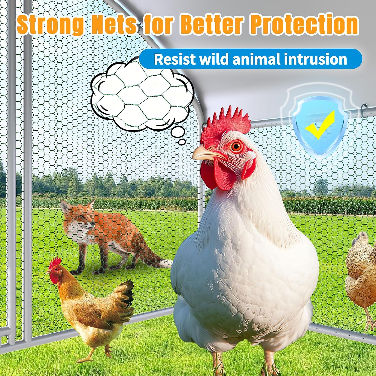 Large Metal Chicken Coop, Chicken Runs for Yard with Cover Walk-in Poultry Cage for 10 20 Chickens, Chicken Pen Duck Coop with Round Water-Resident Top and Feeding Door, Hen House 12.8Lx9.84Wx6.23H FT