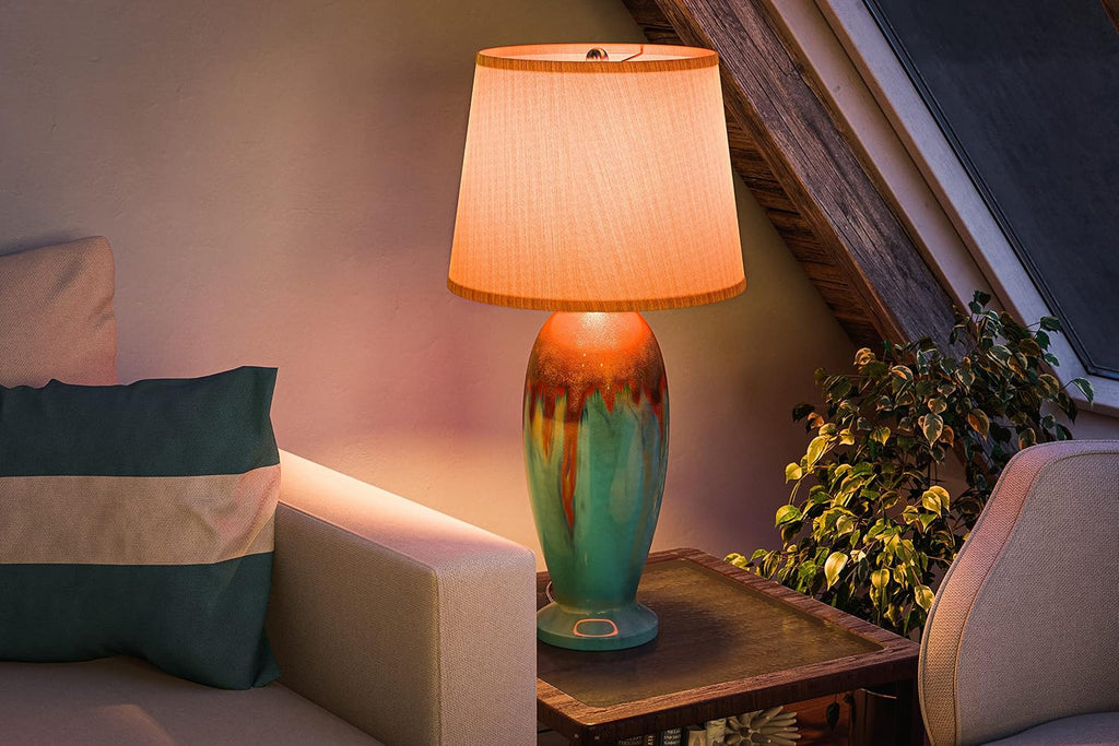 Kenroy Home 32366TEAL Tucson End Table Lamp, Teal Ceramic Glaze Large
