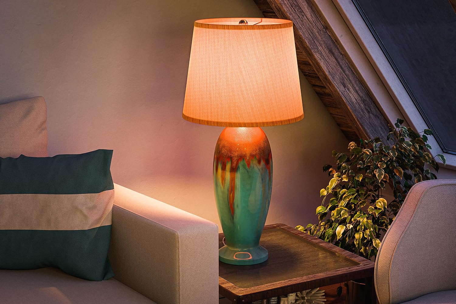 Kenroy Home 32366TEAL Tucson End Table Lamp, Teal Ceramic Glaze Large