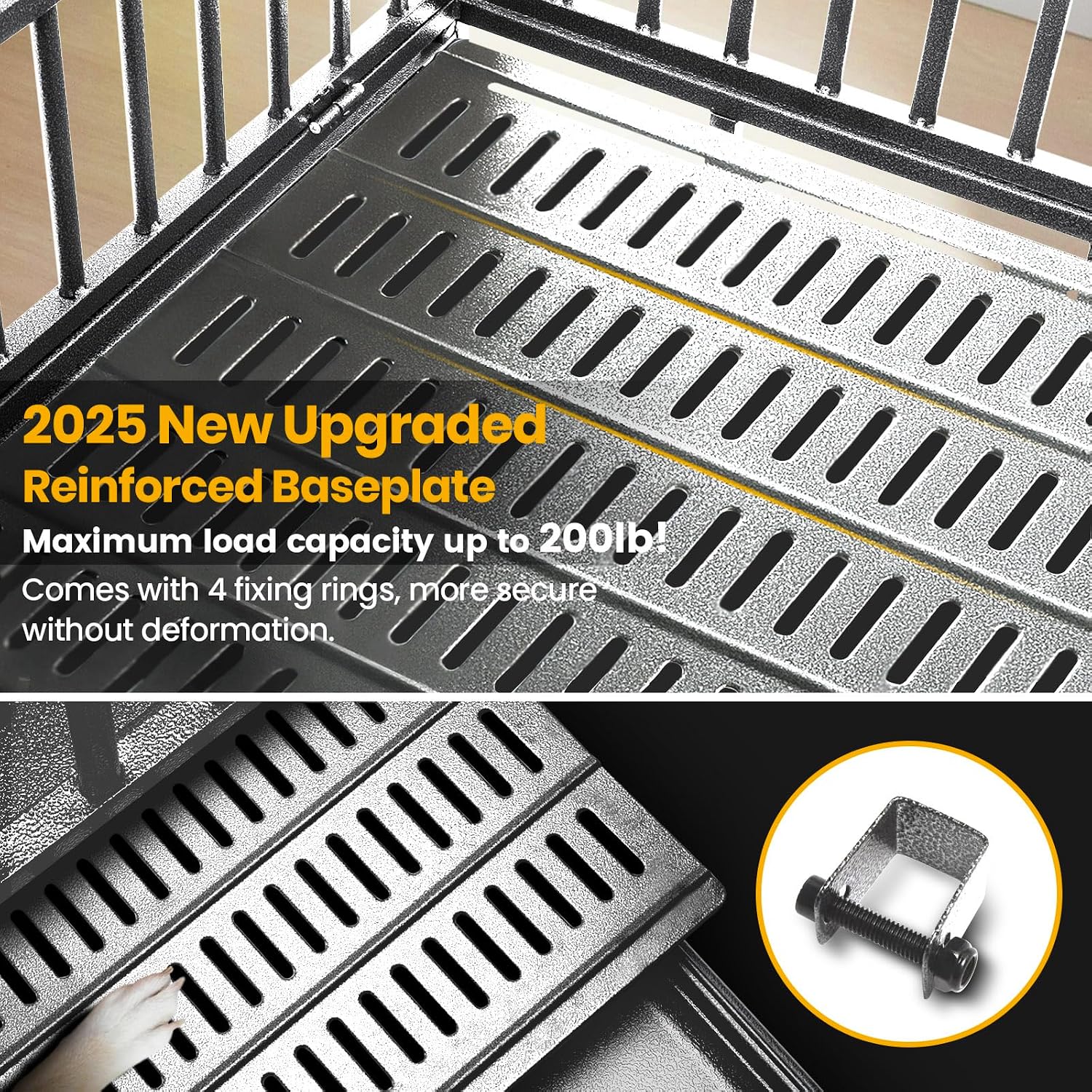 Oranland 38 inch Heavy Duty Indestructible Dog Crate,2025 New Upgraded Reinforced Baseplate for Large Dogs,XL Dog Crate for High Anxiety Dogs/Max Load Capacity 200lbs/Double Door with Wheels（Silver）