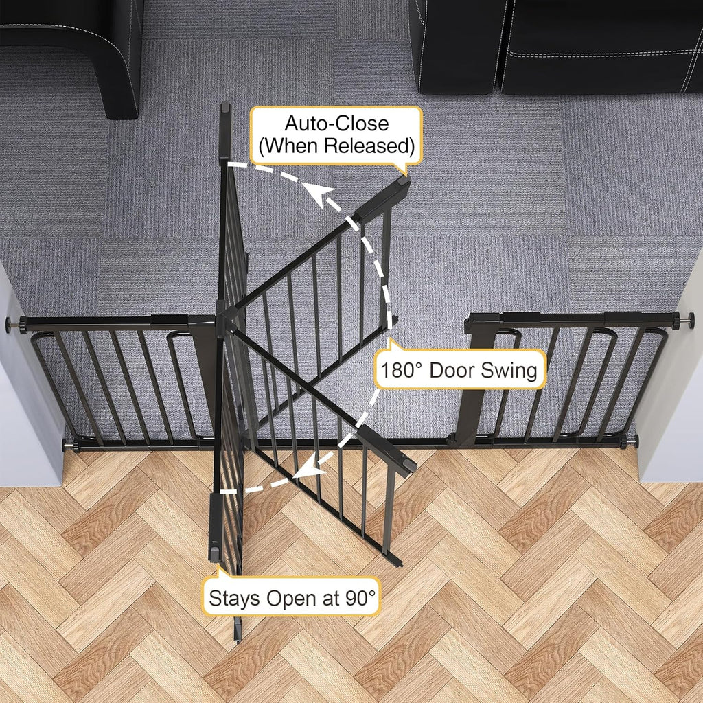 Cumbor 29.7-57' Extra Wide Baby Gate for Stairs, Mom's Choice Awards Winner-Dog Gate for Doorways, Pressure Mounted Walk Through Safety Child Gate for Kids Toddler, Tall Pet Puppy Fence Gate, Black
