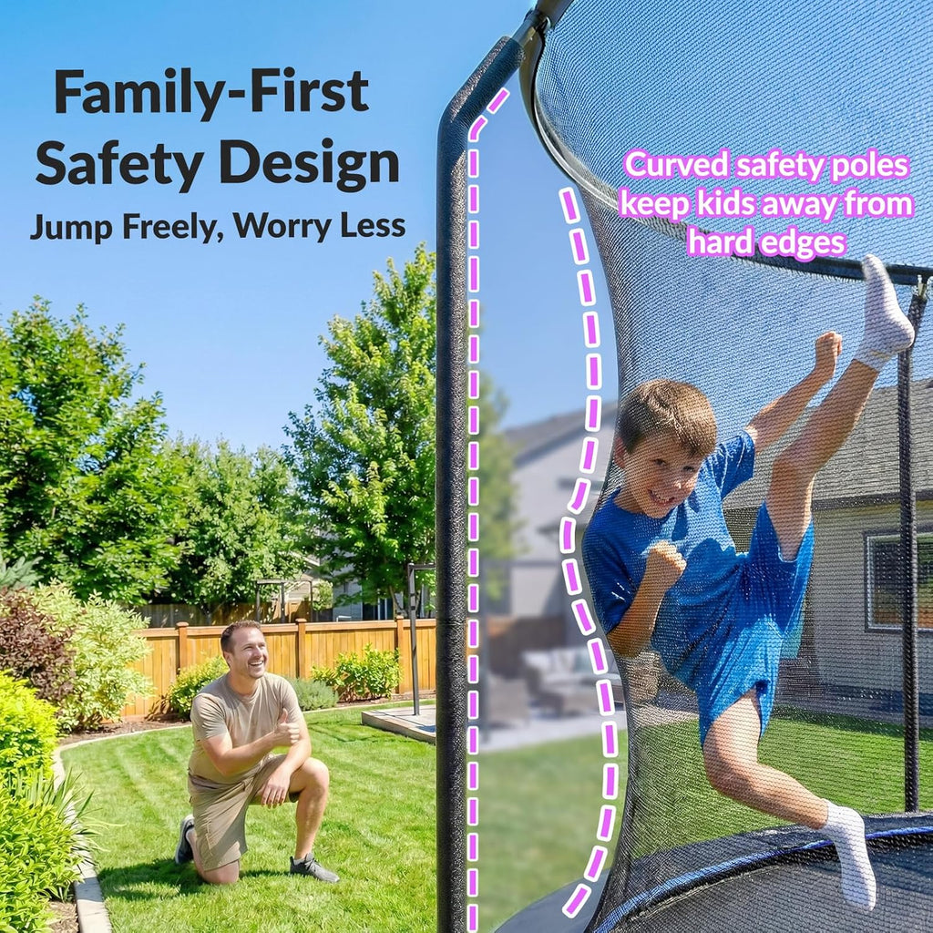 ACWARM HOME Trampoline Outdoor 8FT 10FT 12FT 14FT 15FT 16FT Trampoline with Basketball Hoop and LED Lights, Recreational Trampolines for Kids and Adults with Enclosure Net & Ladder, ASTM Approved