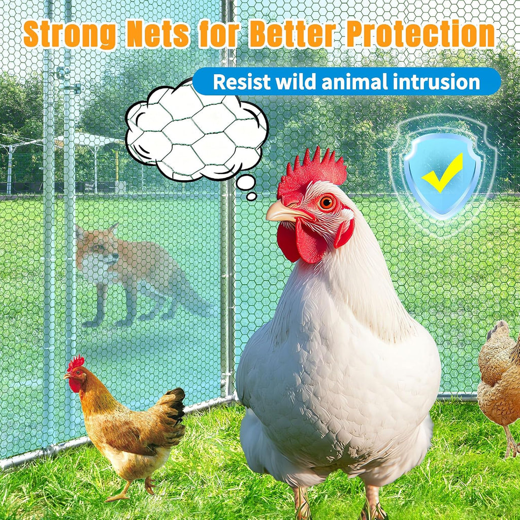 Large Metal Chicken Coop, Chicken Runs for Yard with Cover Walk-in Poultry Cage for 10 20 Chickens,Chicken Pen Duck Coop with Water-Resident Top and Feeding Door, Hexagon Hen House 13.2Lx11.4Wx8.6H FT
