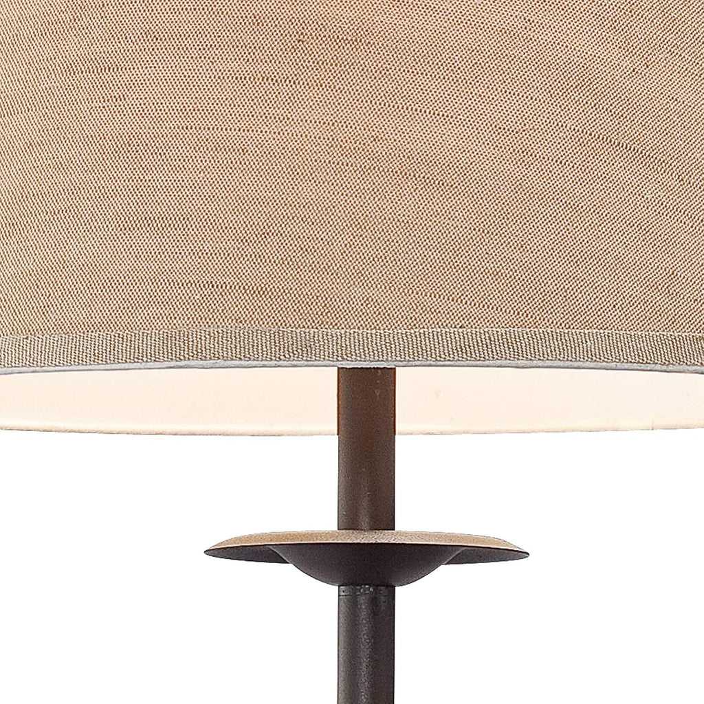 Franklin Iron Works Industrial Modern Floor Lamps Standing with Tray Table 63 1/2' Tall Set of 2 Dark Rust Iron Twist Walnut Wood Linen Bell Shades for Cottage Core Living Room Reading Bedroom