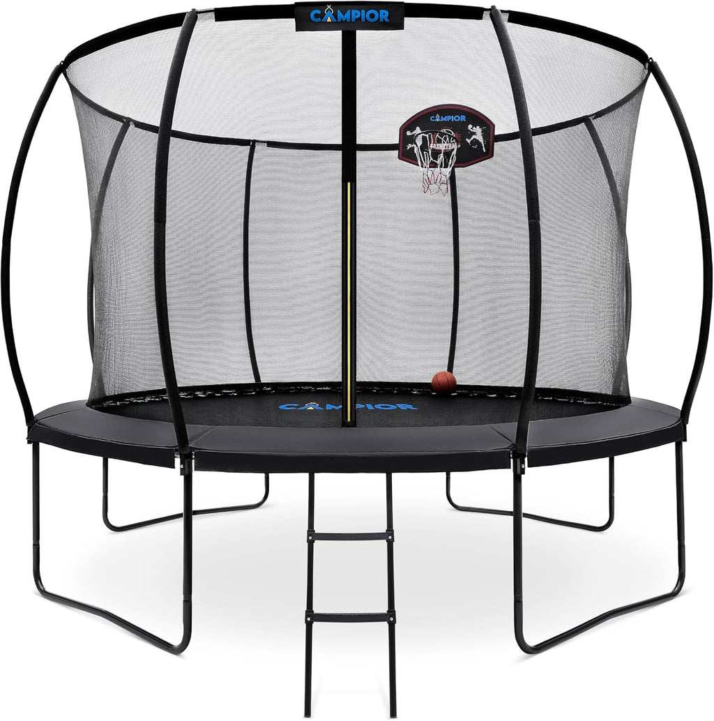 Pumpkin Trampoline with Basketball Hoop & Inner Enclosure - Safe, Durable,Family Fun - Heavy Duty Galvanized Springs - Waterproof Padding - Stable Base - Outdoor Backyard Style