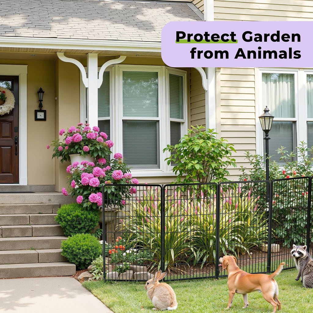 SunsGrove Tall Garden Fence with Gate, 40 in(H) x 26.8 ft(L) 12 Panels Heavy Duty Metal Animal Barrier Fence for Yard, Suitable for Indoor or Outdoor Dog Pet Fence, Garden Fence Border, Black