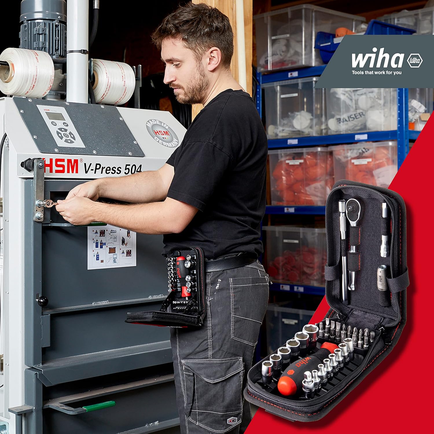 Wiha 333-94 Socket Set 40 pcs Metric 1/4 Drive, Red