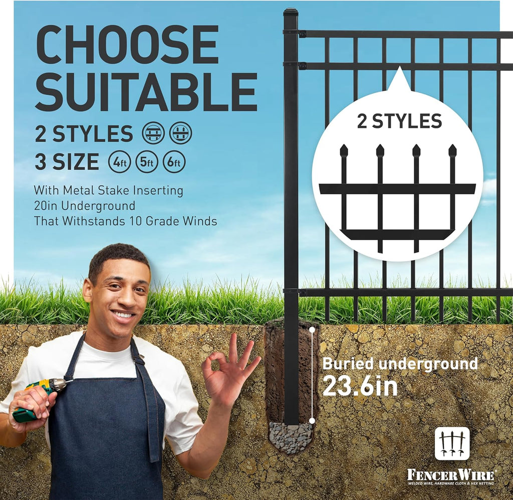 Fencer Wire Heavy Duty Flat Top Fence Barrier Panel, 6FT Height X 8FT Width Anti-Rust Metal Fencing Panel, Steel Outdoor Decorative Garden Fence Panel for Yard, Pool, Patio, Single Panel