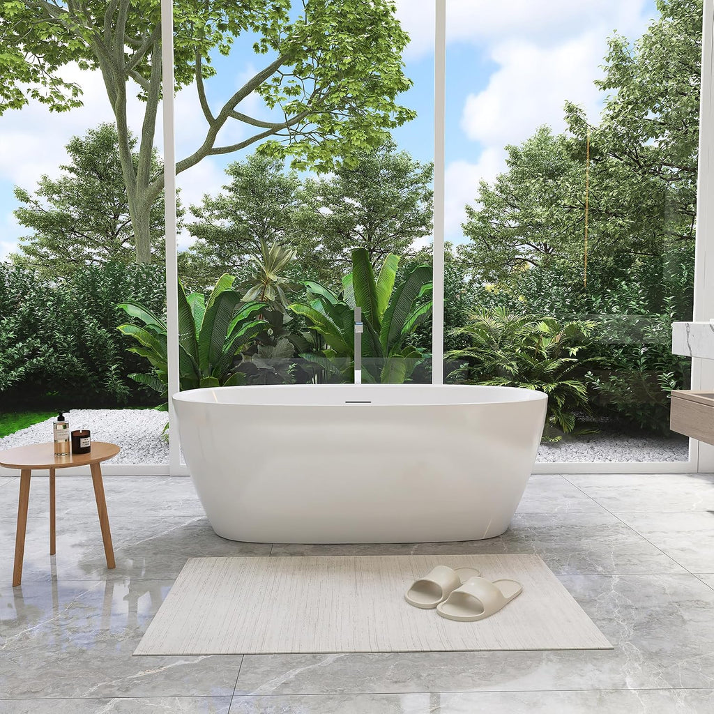 Beyaz 59' x 32' Flatbottom Freestanding Acrylic Soaking Bathtub in Glossy White