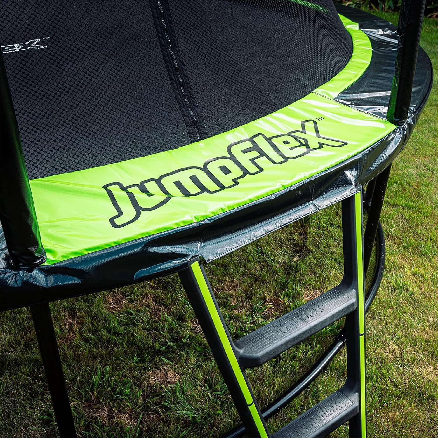 JumpFlex Hero Round Outdoor Backyard Trampoline with Net Safety Enclosure and Ladder - Heavy-Duty Jumping Trampoline Play Equipment for Family