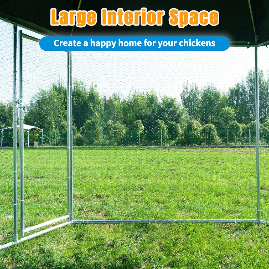 Large Metal Chicken Coop, Chicken Runs for Yard with Cover Walk-in Poultry Cage for 10 20 Chickens,Chicken Pen Duck Coop with Water-Resident Top and Feeding Door, Hexagon Hen House 13.2Lx11.4Wx8.6H FT
