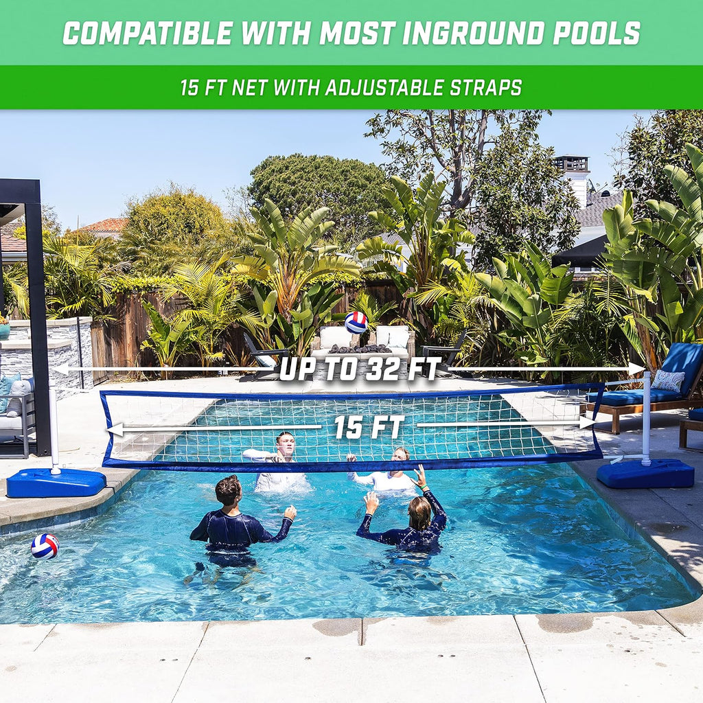 GoSports Splash Net Elite Pool Volleyball Game with Water Weighted Bases - Adjustable Net for Inground Pools